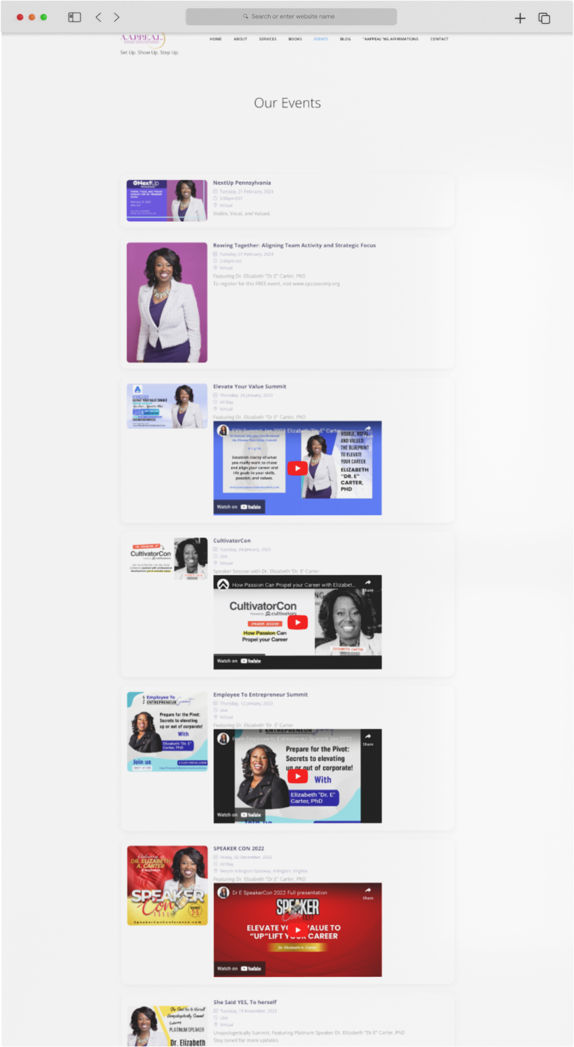 Mockup of website pages